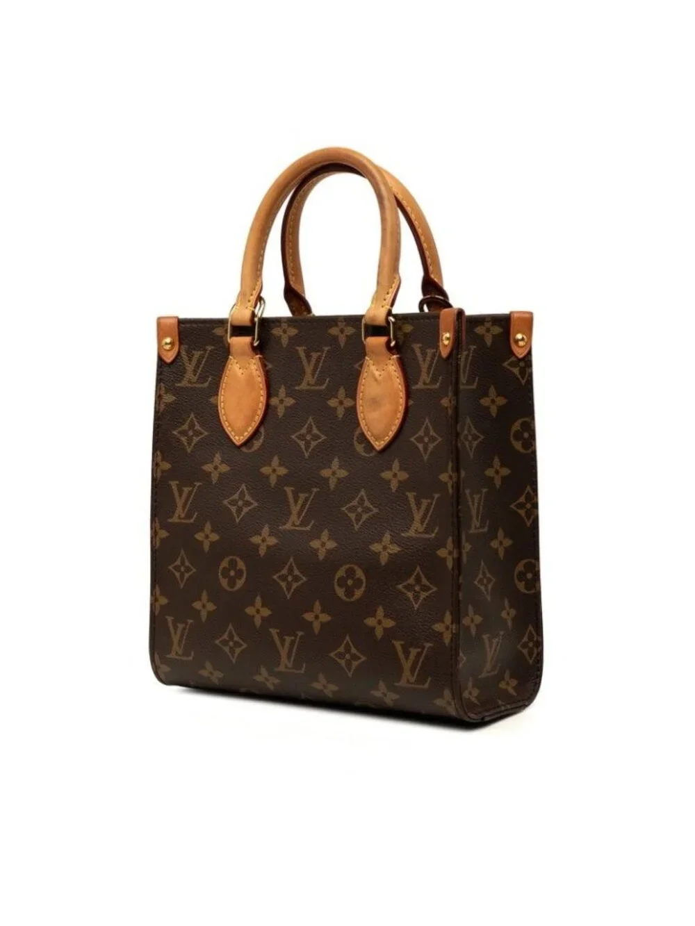 Louis Vuitton Monogram Sac Plat BB 2-Way Shoulder Bag Brown Leather